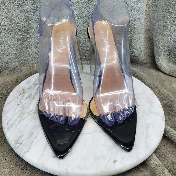 Vivianly Shoes Womens Size 9 Sexy Clear High Heels Transparent Strap Mules - Picture 6 of 10